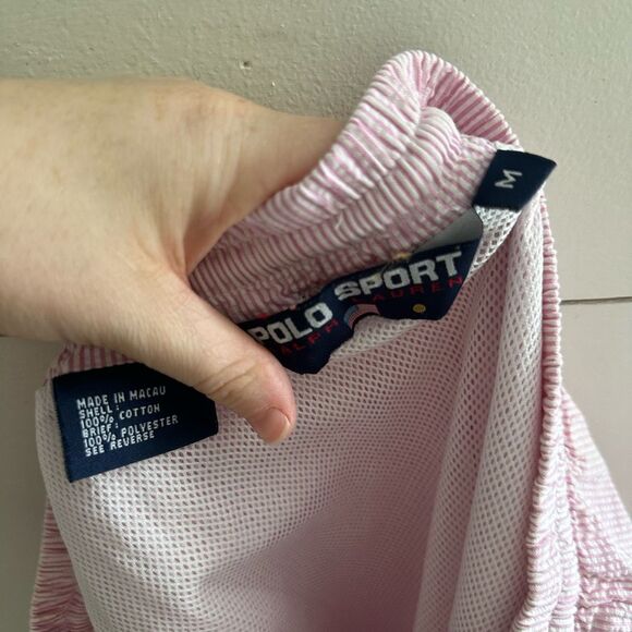Ralph Lauren Sport Men’s Medium Pink White Striped Shorts Pull On - Picture 5 of 5
